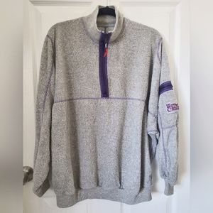 Hot Chillys Grey Fleece Sweater Purple Top Stitching Women's Size Large